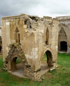 Square stone kiosk-mosque, Sultan Han Seljuk caravanserai, Sultanhani, Turkey, 13th century (1999). Creator: LTL