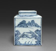Square-shaped Bottle with the Scenery of the Han River, 1800s. Creator: Unknown