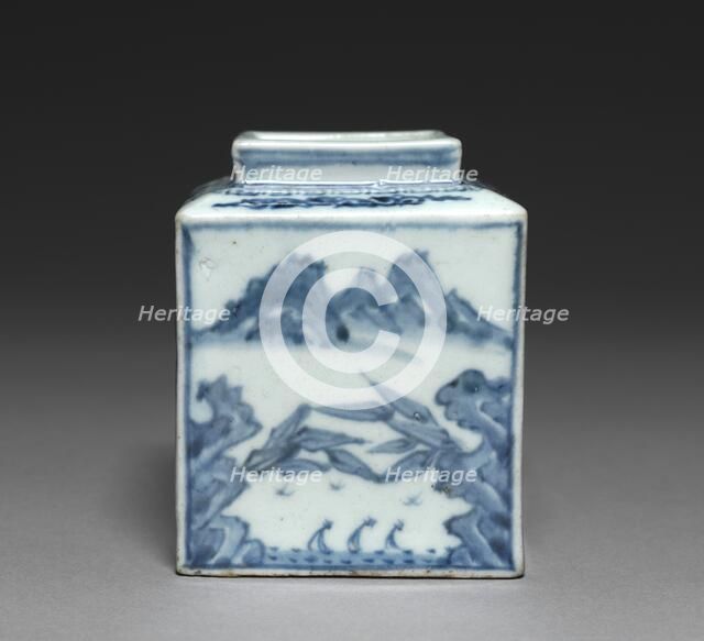 Square-shaped Bottle with the Scenery of the Han River, 1800s. Creator: Unknown.