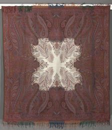 Square shawl with Quarter Shawl Layout and Ivory Center, 1848-1851. Creator: Unknown