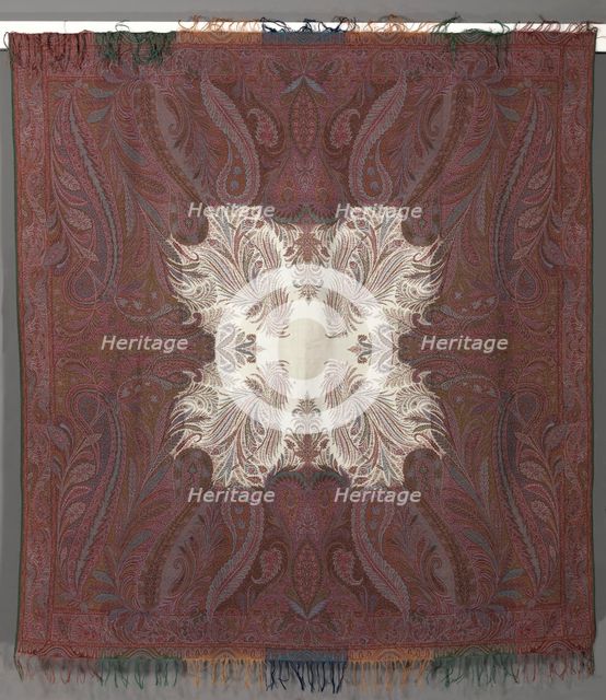 Square shawl with Quarter Shawl Layout and Ivory Center, 1848-1851. Creator: Unknown.