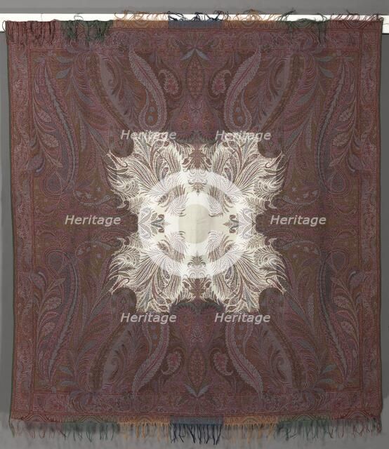 Square shawl with Quarter Shawl Layout and Ivory Center, 1848-1851. Creator: Unknown.