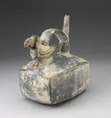 Square Spouted Vessel with Parrot Molded on Handle, A.D. 250/550. Creator: Unknown