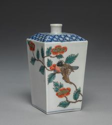 Square Tapered Bottle with Bird and Butterfly Design: Ko Imari Type, late 17th century. Creator: Unknown