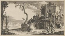 Square Tower Used as Inn near a River, ca. 1641. Creators: Jan van de Velde II, Claes Jansz Visscher