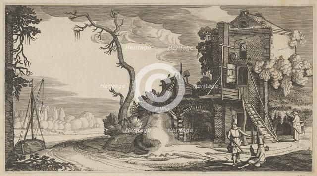 Square Tower Used as Inn near a River, ca. 1641. Creators: Jan van de Velde II, Claes Jansz Visscher.