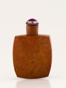 Squared wooden snuff bottle with scoop, late 19th century. Creator: Unknown
