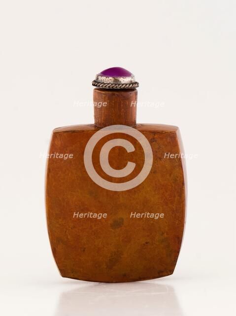 Squared wooden snuff bottle with scoop, late 19th century. Creator: Unknown.