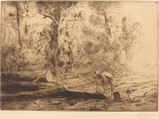 Squaring Logs (Homme que fend des buches). Creator: Alphonse Legros
