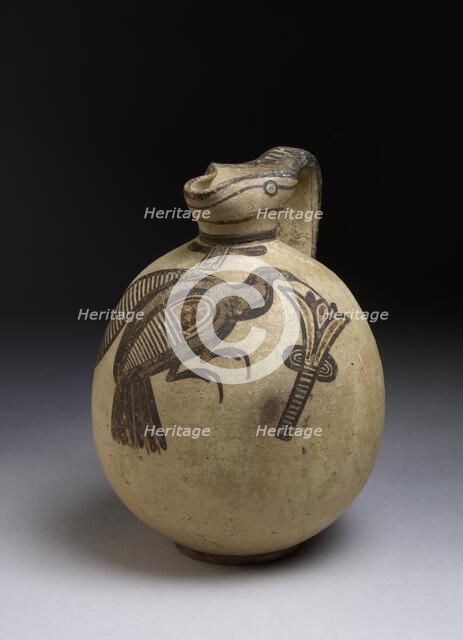 Squat bichrome jug in free-field style with image of bird picking a lotus, c750-480BC. Artist: Unknown.