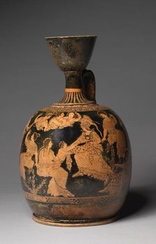 Squat Lekythos, c. 420-410 BC. Creator: Meidias Painter (Greek), attributed to