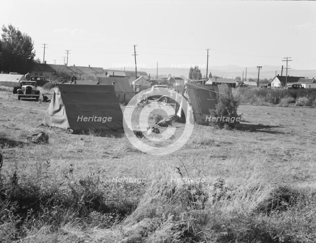 Squatter camp entering potato town, Malin, Klamath County, Oregon, 1939. Creator: Dorothea Lange.