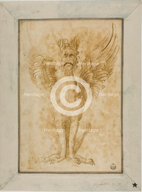 Squatting Monster with Human Head and Wings, n.d. Creators: Virgil Solis, Baccio del Bianco.