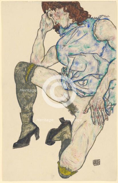 Squatting Girl, 1917. Creator: Schiele, Egon (1890-1918).