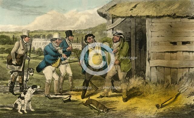 'Squire Cheatum's Keeper attacks the Murderer of 'Old Tom', 1838. Artist: Henry Thomas Alken.