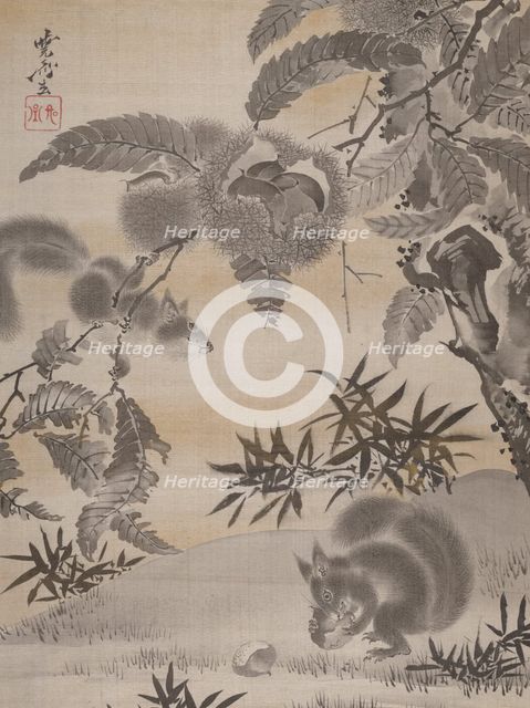 Squirrels Gathering Chestnuts, ca. 1887. Creator: Kawanabe Kyosai.