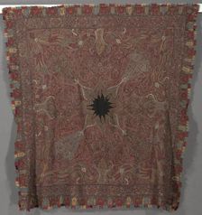 Squre Pieced Shawl with Vase Corners, 1867-1875. Creator: Unknown