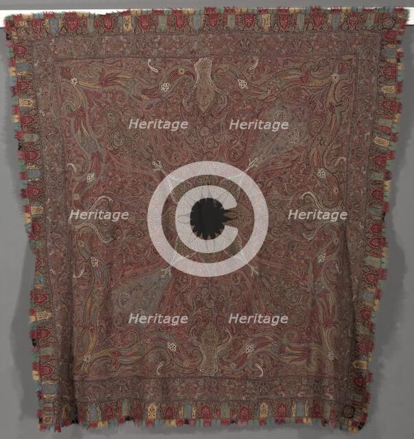 Squre Pieced Shawl with Vase Corners, 1867-1875. Creator: Unknown.