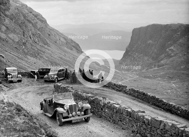 SS Jaguar 1 competing in the RSAC Scottish Rally, 1936. Artist: Bill Brunell.