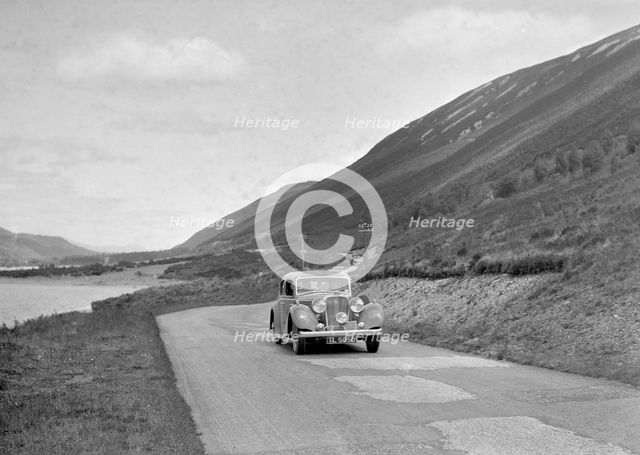 SS Jaguar of CL Bembridge competing in the RSAC Scottish Rally, 1936. Artist: Bill Brunell.