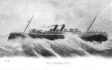 SS Mongolia in heavy seas, c1903-c1917