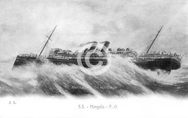 SS 'Mongolia' in heavy seas, c1903-c1917. Artist: Unknown