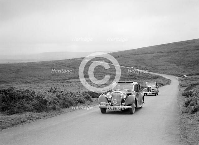 SS Stanley's Jaguar SS leading RS Mantle's Standard Flying 12 at the MCC Torquay Rally, July 1937. Artist: Bill Brunell.