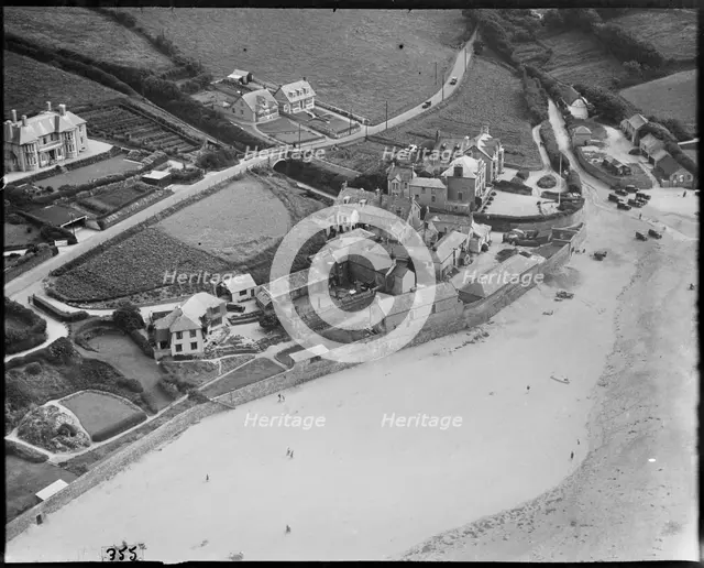 St Columb Porth Beach and the beach fronting properties, St Columb Porth, Newquay, Cornwall, c1930s Creator: Arthur William Hobart.