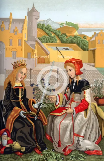 'St Catherine and St Agnes', 15th century, (1870). Artist: Franz Kellerhoven