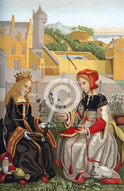 'St Catherine and St Agnes', 15th century, (1870). Artist: Franz Kellerhoven