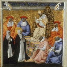St. Catherine before the Pope at Avignon, 1460. Creator: Giovanni di Paolo