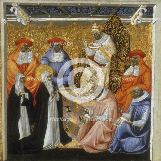St. Catherine before the Pope at Avignon, 1460. Creator: Giovanni di Paolo.