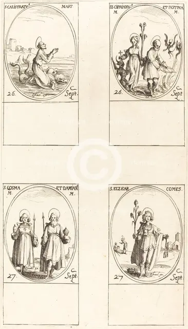 St. Calistratus; Sts. Cyprian and Justina; Sts. Comus and Damian; St. Elzear, Count. Creator: Jacques Callot.