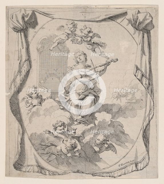 St. Cecilia on Clouds Upheld by Angels, 1696., 1696. Creator: Pierre Berchet.
