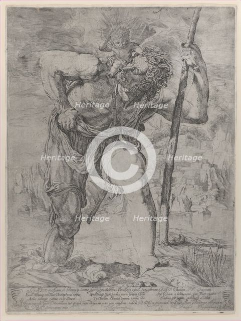 St Christopher carrying the Christ Child, early 16th century. Creator: Unknown.