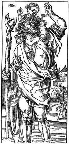 St Christopher carrying the Infant Christ 1525, (1936). Artist: Albrecht Dürer