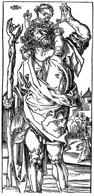 'St Christopher carrying the Infant Christ', 1525, (1936). Artist: Albrecht Dürer