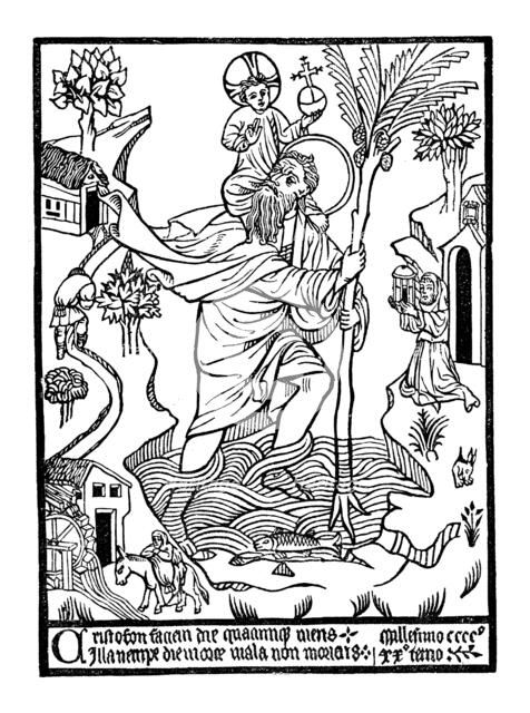 St Christopher (Christ-bearer) carrying Christ across the stream. Artist: Unknown
