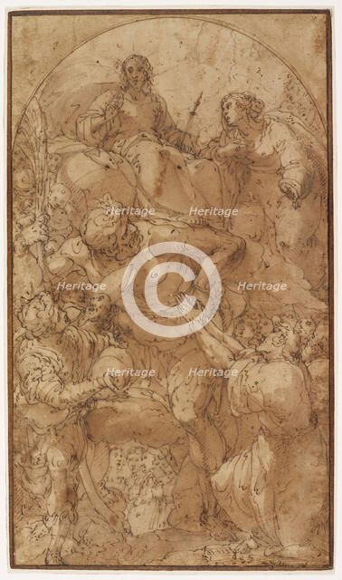 St. Christopher with Christ and the Madonna, St. George and other Saints, about 1600. Creator: Giulio Benso.