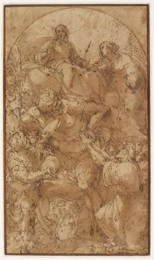 St. Christopher with Christ and the Madonna, St. George and other Saints, about 1600. Creator: Giulio Benso