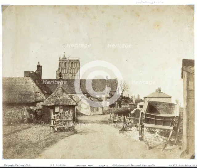 St Clement’s Church in Sandwich, seen from the south, with a cart and thatched..., 1854-1857. Creator: WG Campbell.