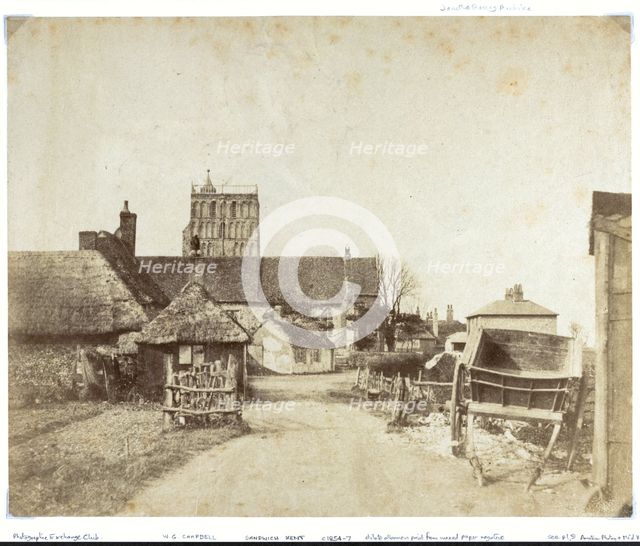St Clement’s Church in Sandwich, seen from the south, with a cart and thatched..., 1854-1857. Creator: WG Campbell.