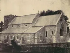 St. Cyriac Church at Lacock Abbey, Ghost Figure of Man in a Top Hat in Foreground, 1850s. Creator: Unknown