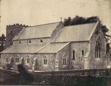 St. Cyriac Church at Lacock Abbey, Ghost Figure of Man in a Top Hat in Foreground, 1850s. Creator: Unknown