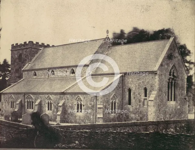 St. Cyriac Church at Lacock Abbey, Ghost Figure of Man in a Top Hat in Foreground, 1850s. Creator: Unknown.