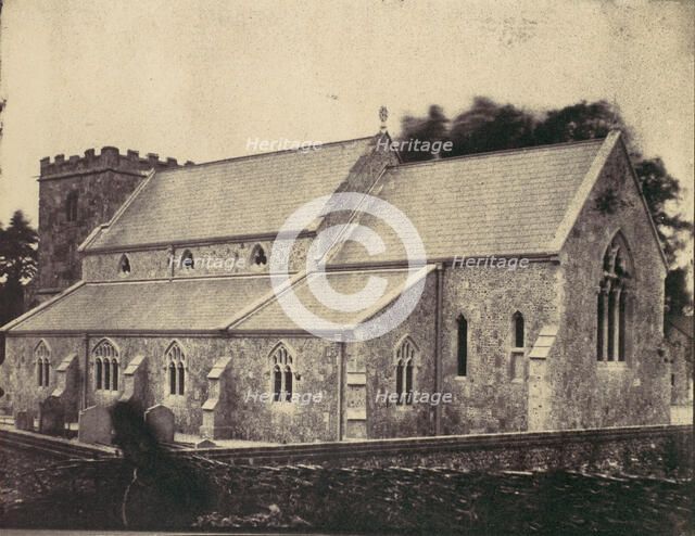 St. Cyriac Church at Lacock Abbey, Ghost Figure of Man in a Top Hat in Foreground, 1850s. Creator: Unknown.