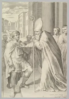 St. Ambrose, Archbishop of Milan, Turning Back Emperor Theodosius, 1681. Creator: Claude Mellan