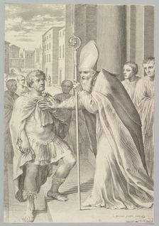St. Ambrose, Archbishop of Milan, Turning Back Emperor Theodosius, 1681. Creator: Claude Mellan