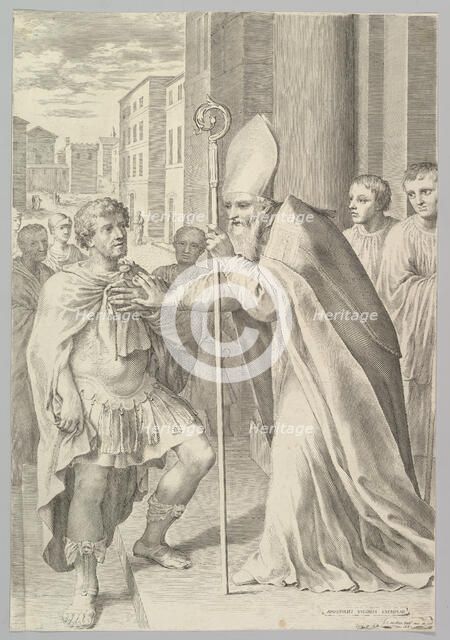 St. Ambrose, Archbishop of Milan, Turning Back Emperor Theodosius, 1681. Creator: Claude Mellan.