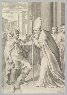 St. Ambrose, Archbishop of Milan, Turning Back Emperor Theodosius, 1681. Creator: Claude Mellan